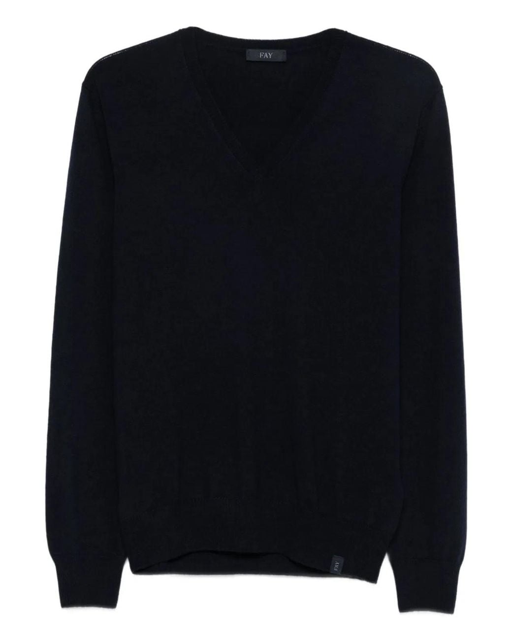 Fay Black V-Neck Ribbed Sweater for men
