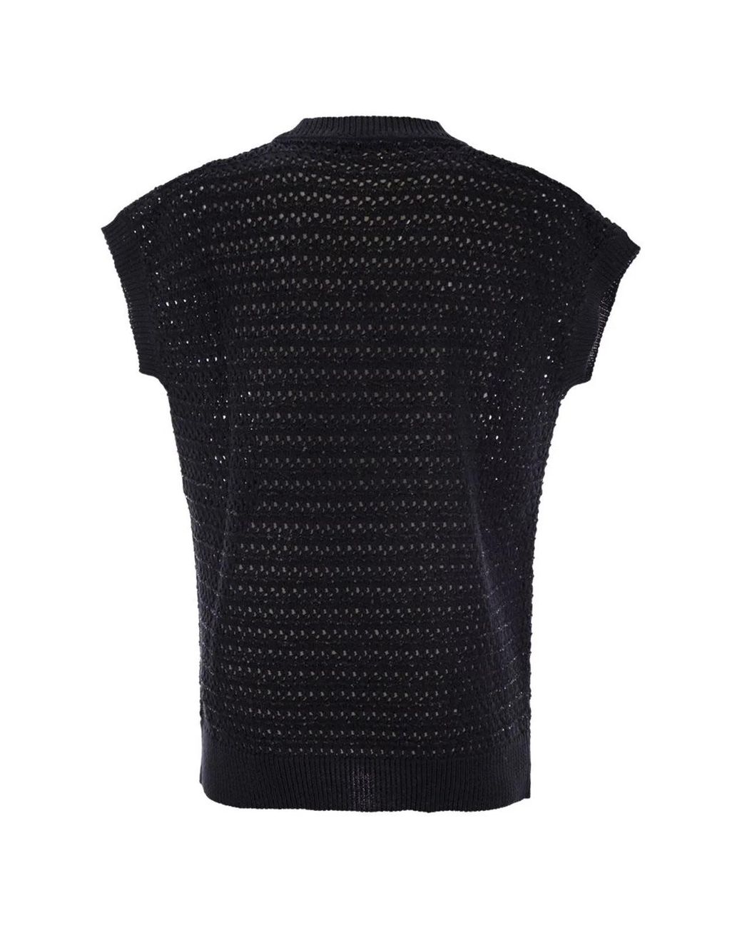 Fabiana Filippi Black Cotton Crochet Jumper With Sequins