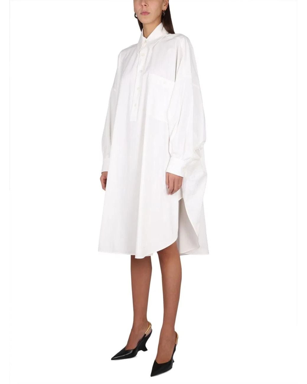 Bottega Veneta White Compact Cotton Dress With Button Closure For