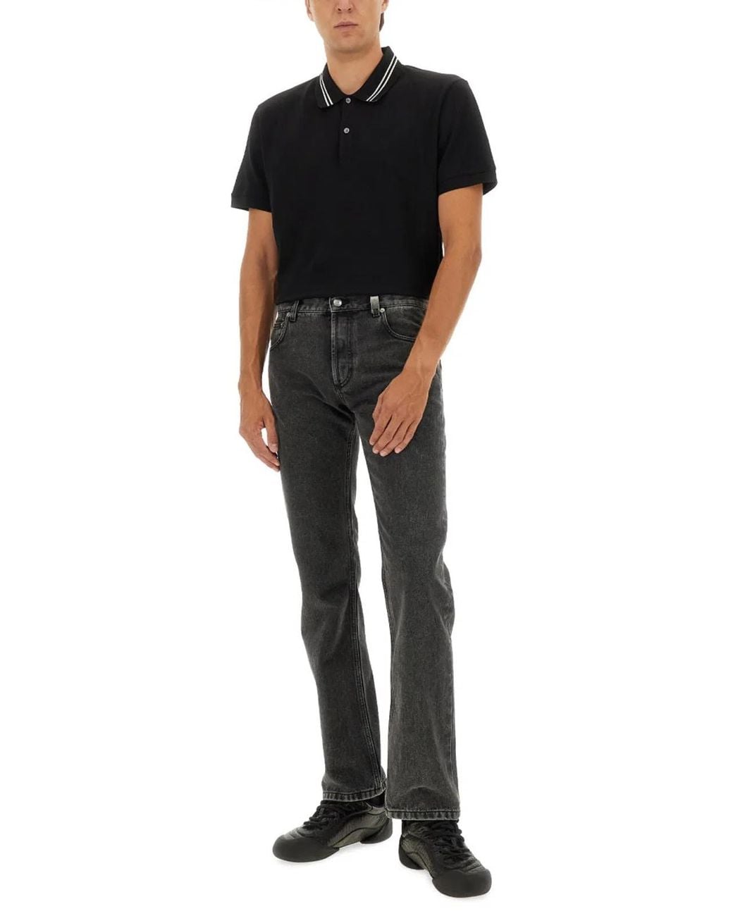 McQueen Black Polo Shirt With Logo On The Collar for men
