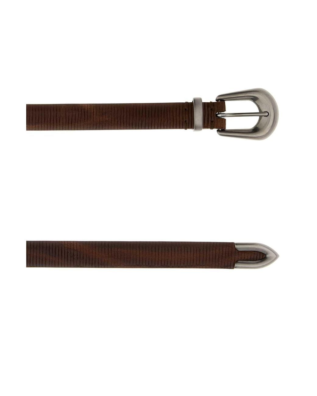 Brunello Cucinelli Brown Mini Leather Belt With Gunmetal Finish
