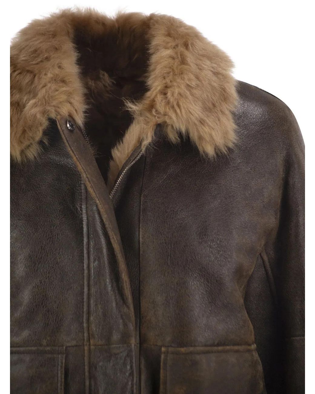Brunello Cucinelli Black Sheepskin Jacket With Fur Collar