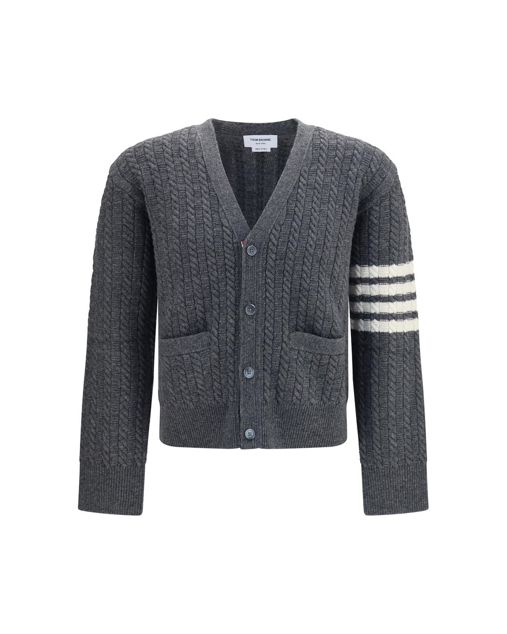 Thom Browne Gray V-Neck Sweater With Anchor Embroidery On The Back Fleece Wool Ovis Aries for men