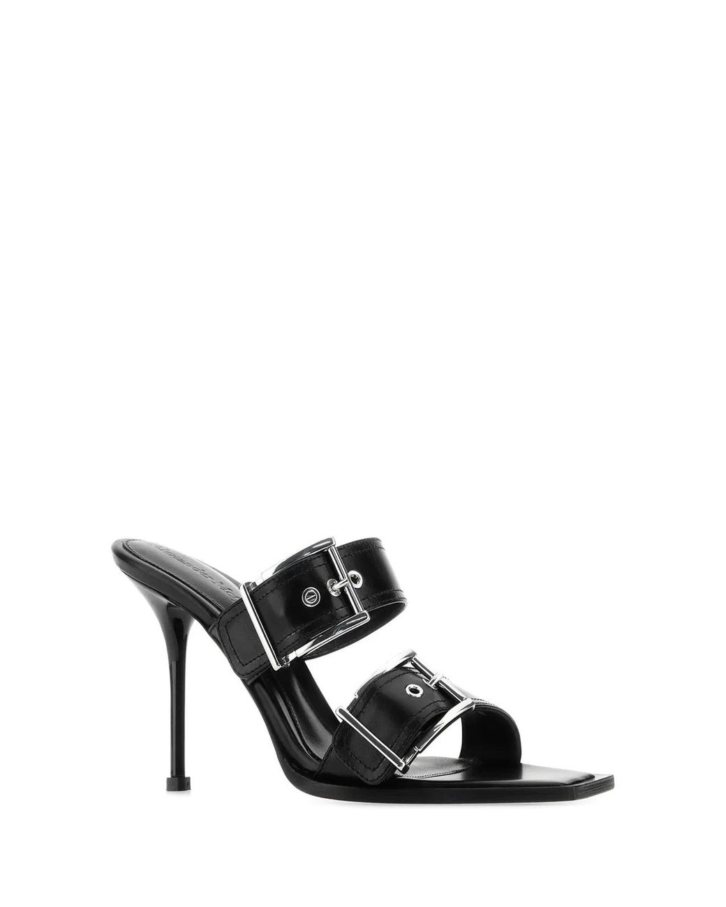 McQueen Black Punk Double Buckle Leather Sandals