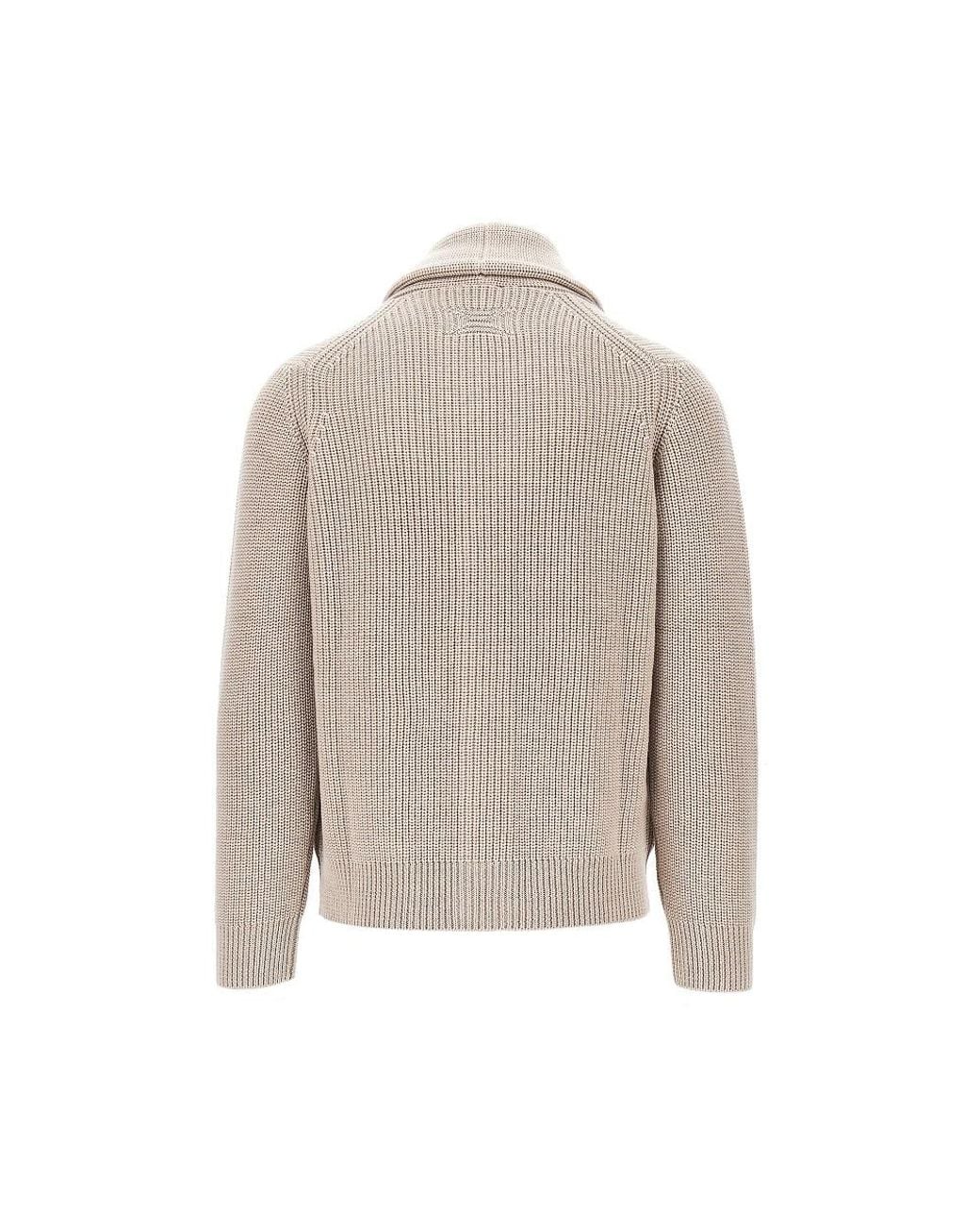 Drumohr Natural Merino Wool Cardigan With Shawl Collar for men