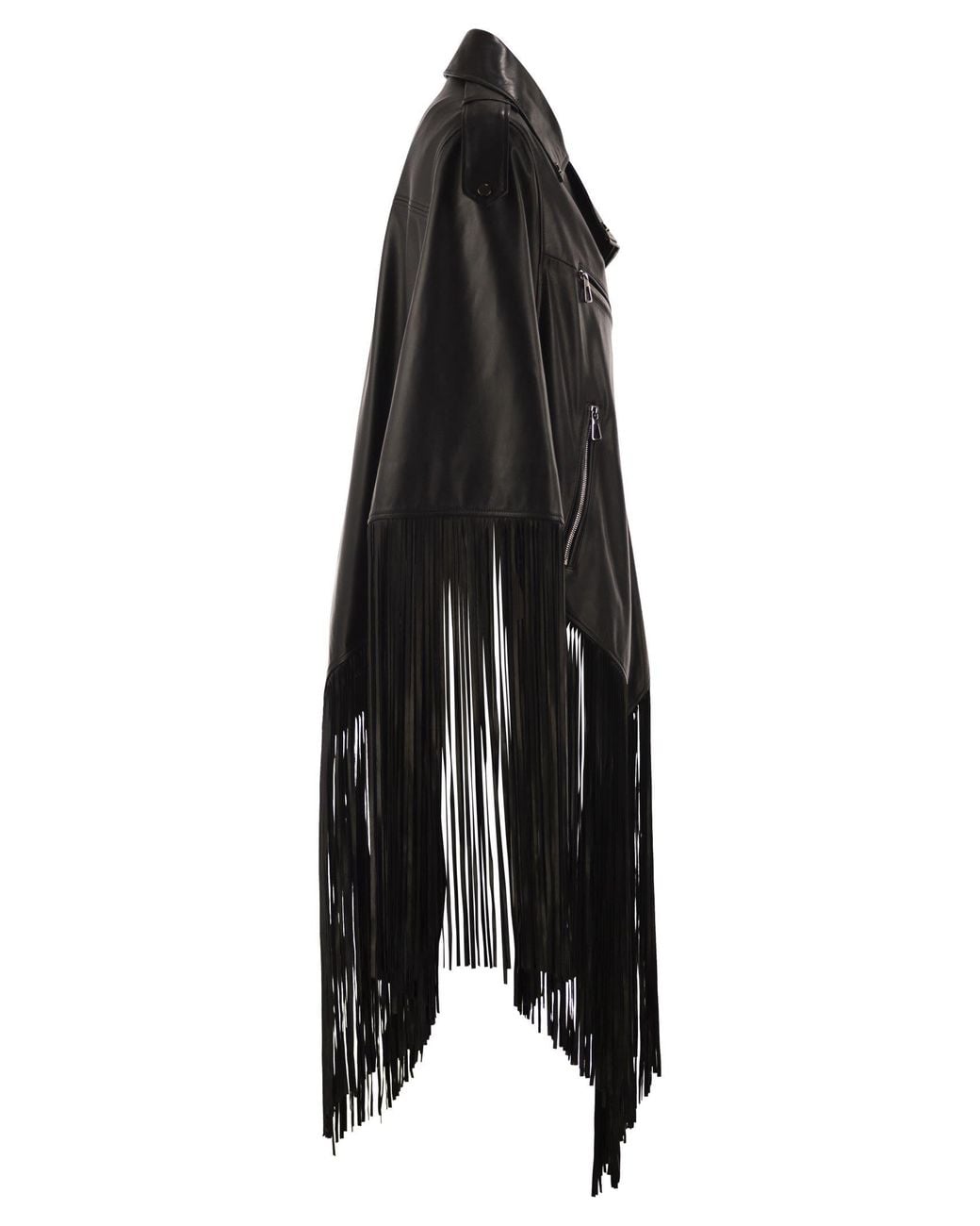 Lou Andrea Black Leather Biker Jacket With Fringes