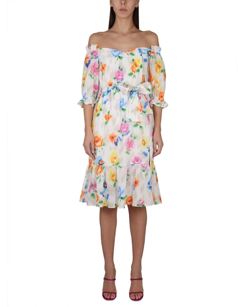Boutique Moschino White Dress With Floral Pattern