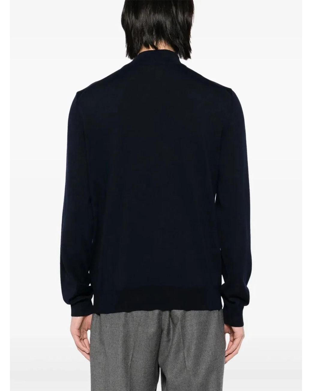 Boss Blue Virgin Wool Jumper With Zip Collar for men