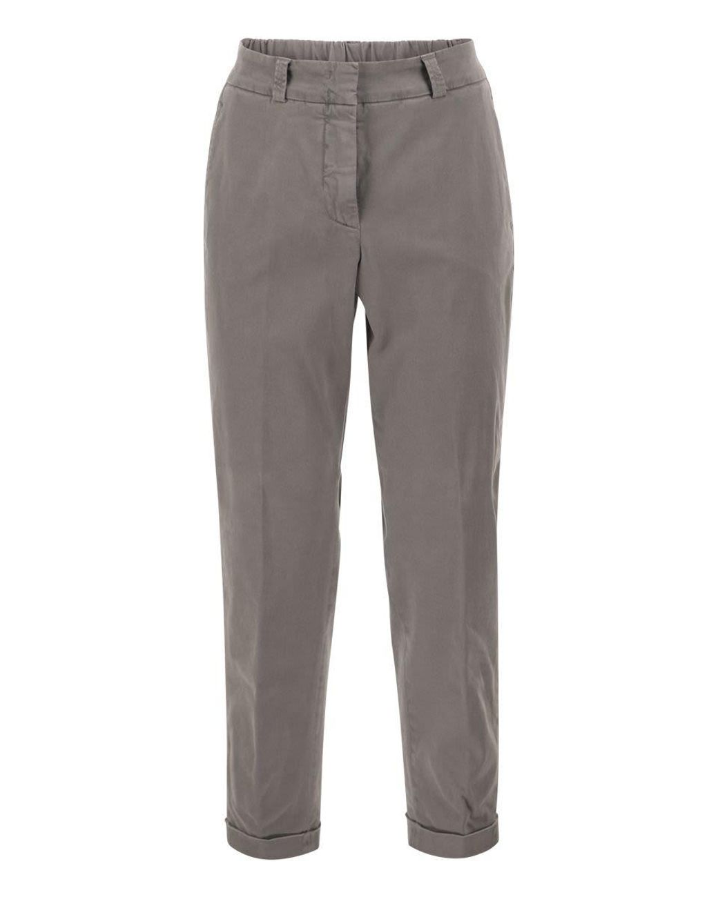 Peserico Gray Stretch Cotton Tapered Trousers With Elasticated Waistband