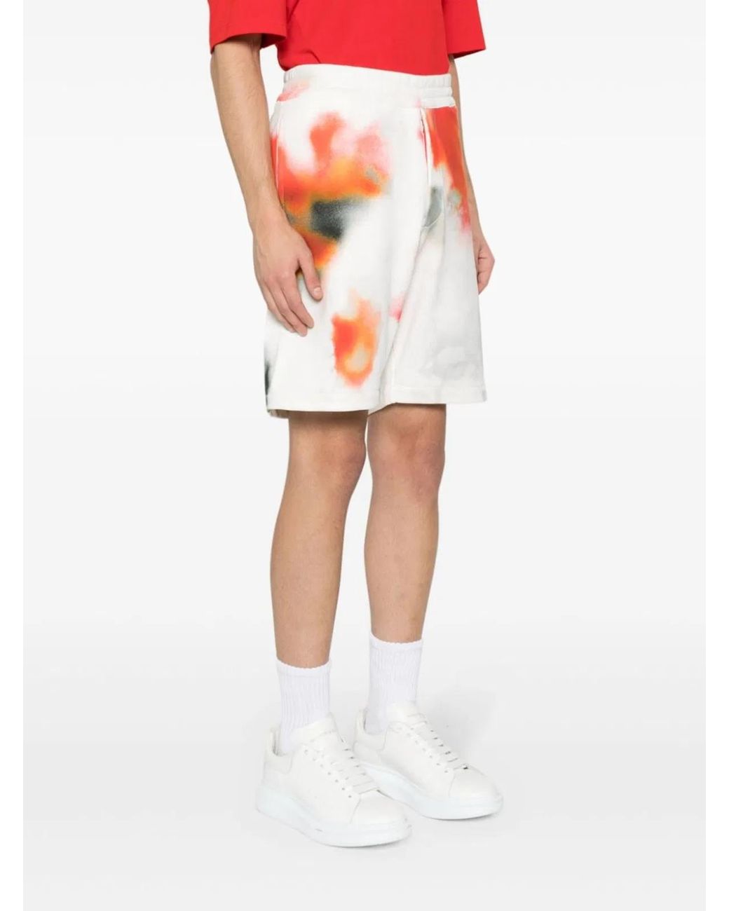 McQueen White Obscure Flower Cotton Shorts for men