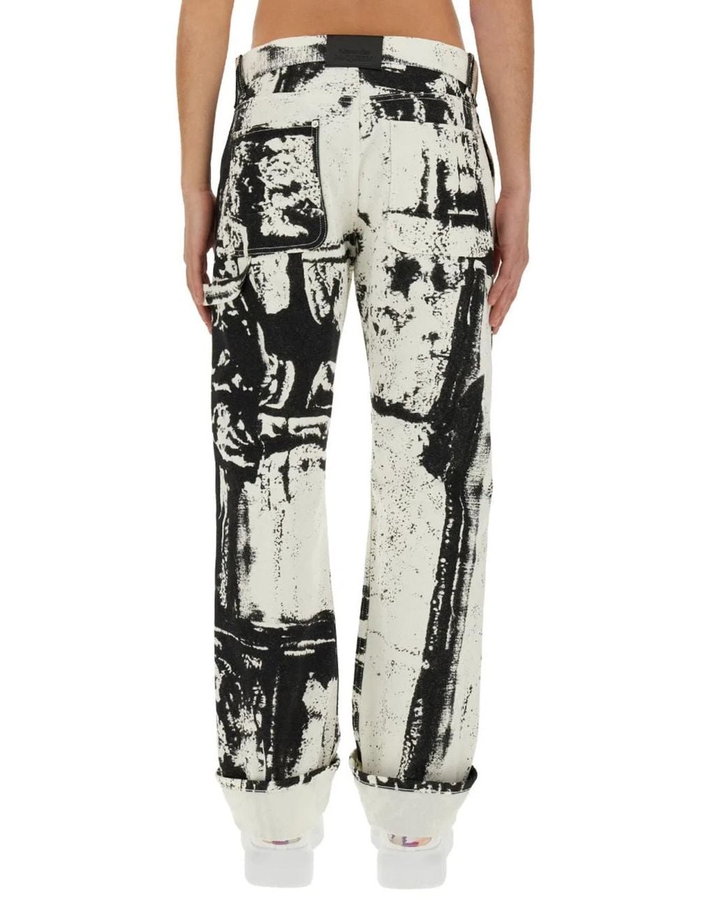 McQueen Black Workwear Jeans With Fold Print for men