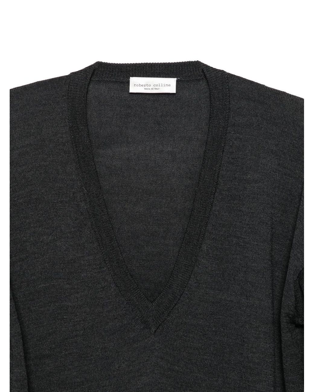 Roberto Collina Black Pullover Con Scollo A V