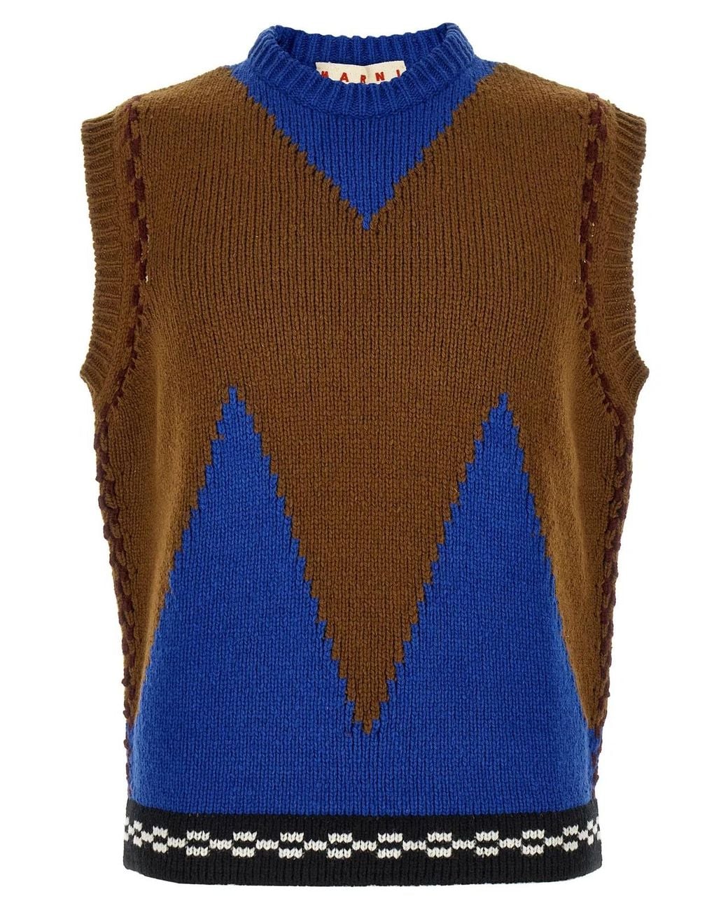 Marni Blue M-Shaped Intarsia Vest for men
