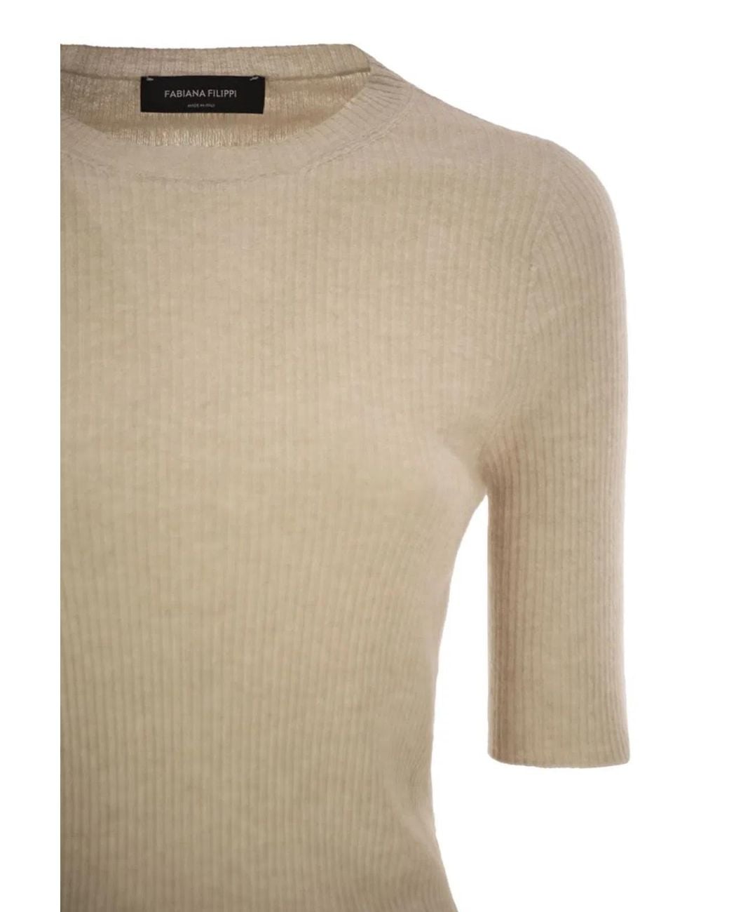Fabiana Filippi Natural Ribbed Wool, Silk And Cashmere Knit Top