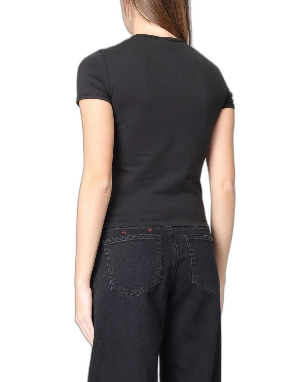 DIESEL Black Slim T-Shirt With Metallic Oval D