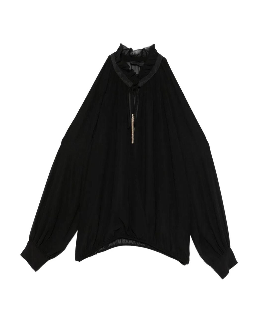 Liu Jo Black Ruffled High Neck Shirt