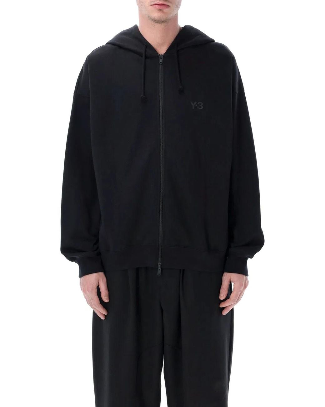 Y-3 Black Brushed Terry Zip Hoodie for men