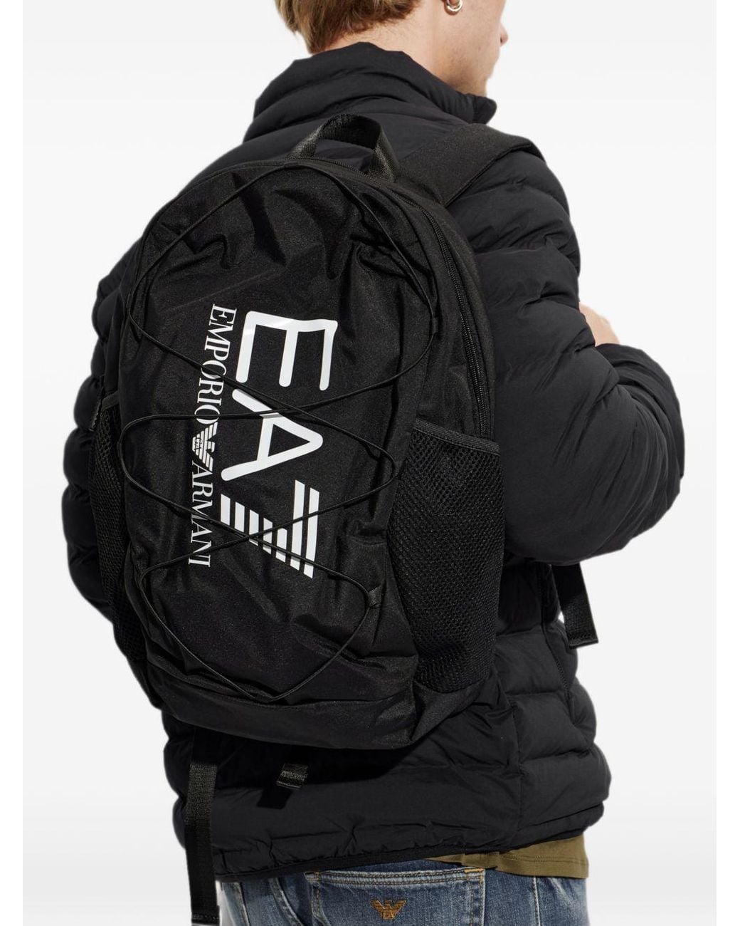 EA7 Black Logo Backpack for men