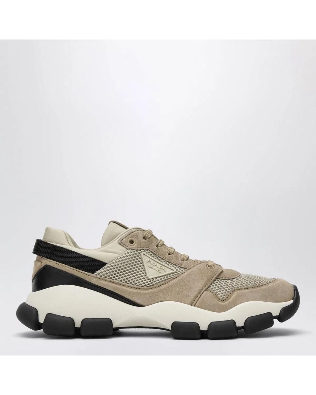 Prada White Mesh And Suede Low-Top Sneakers