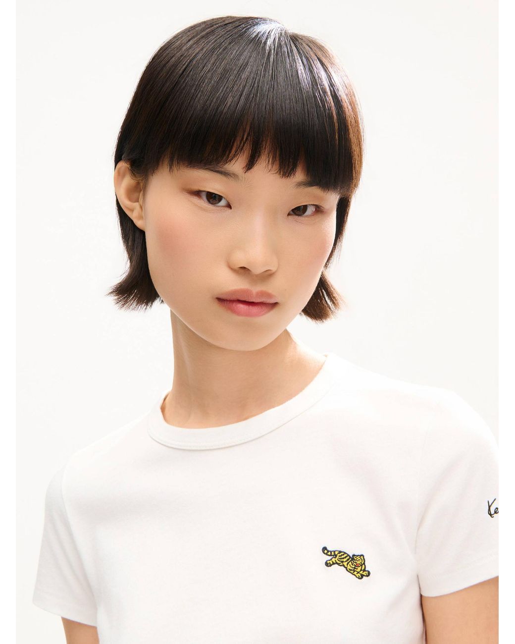 KENZO White Jumping Tiger Embroidered Cotton T-Shirt