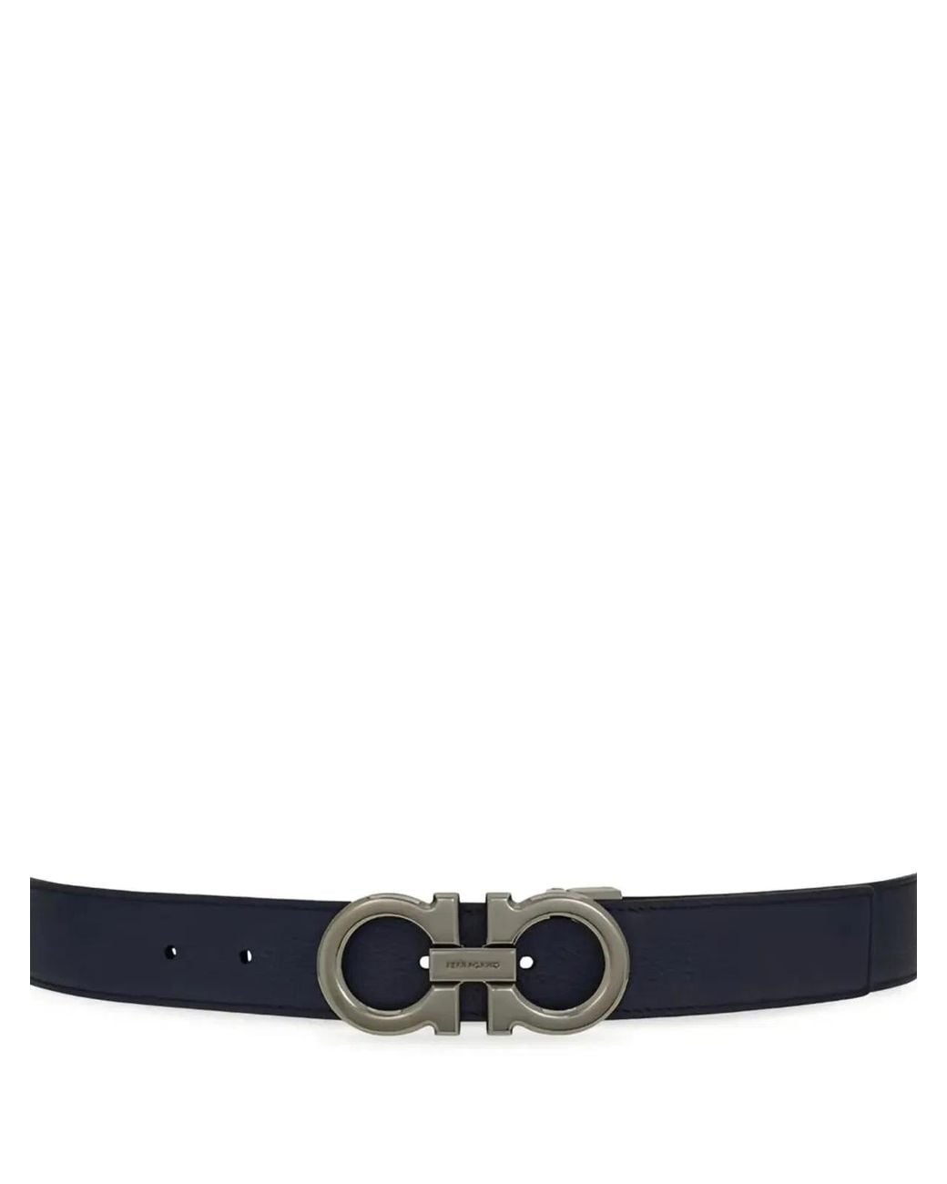 Ferragamo White Gancini Grained Leather Reversible Belt for men