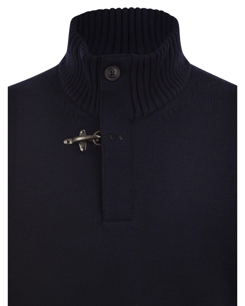 Fay Blue Virgin Wool Jumper With High Neck And Hook Fastening for men