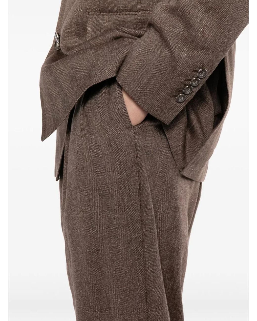 Brunello Cucinelli Brown Linen Wool Coat for men