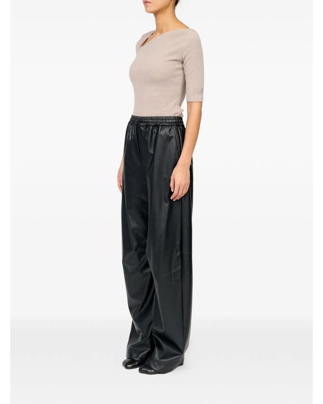 MM6 by Maison Margiela Black Leather Trousers