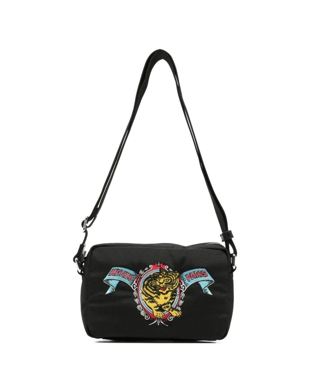 KENZO Black Messenger Bag With Embroidered Tiger Motif for men