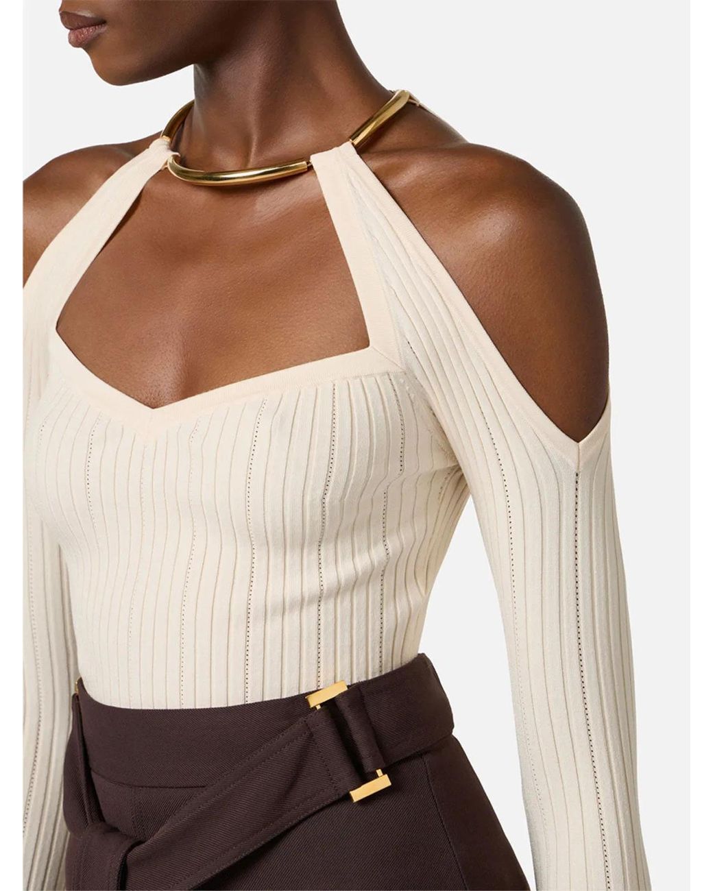 Elisabetta Franchi White Off-The-Shoulder Knit Top With Jewel Detail
