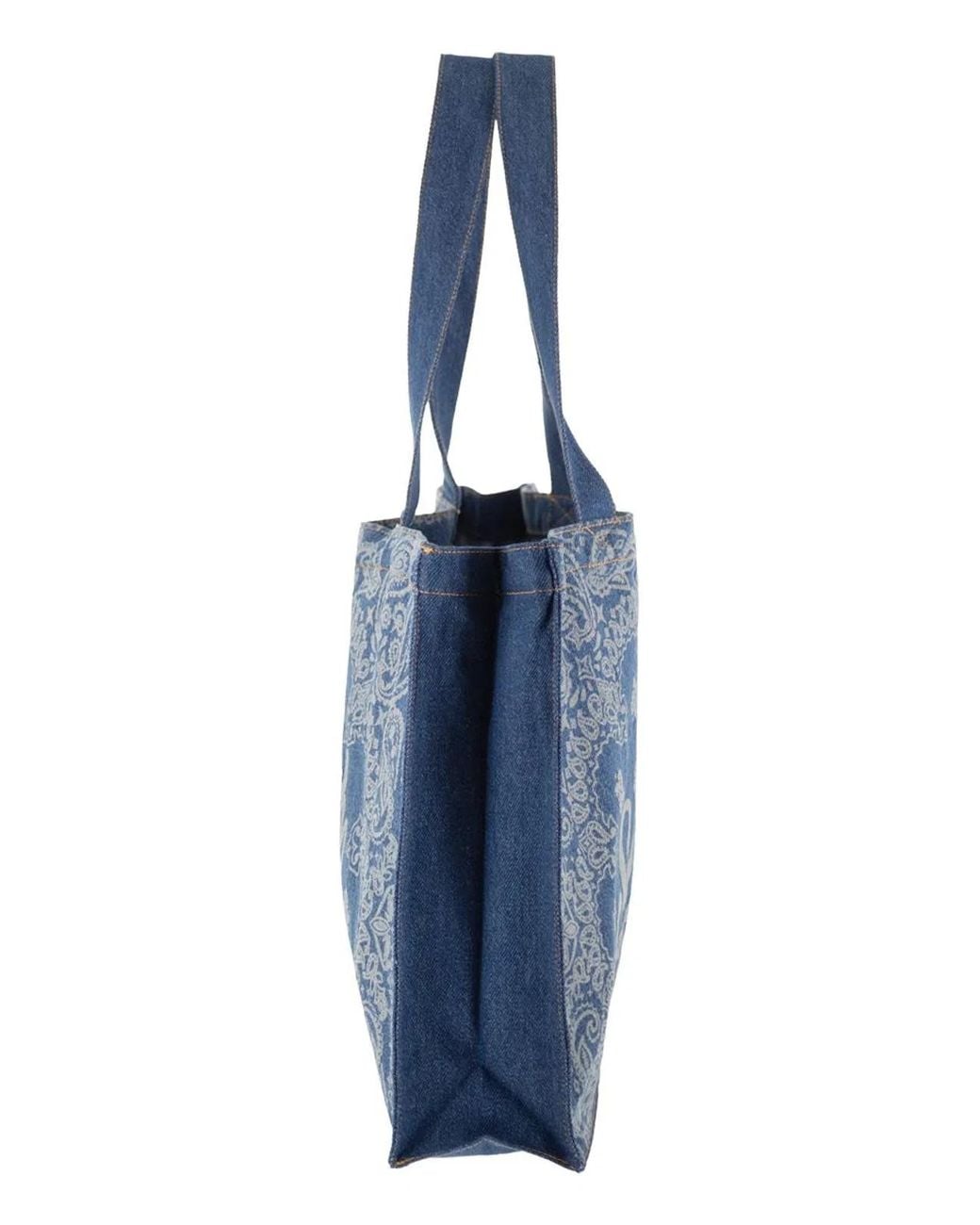 Mc2 Saint Barth Blue Denim Beach Tote Bag With Bandana Print