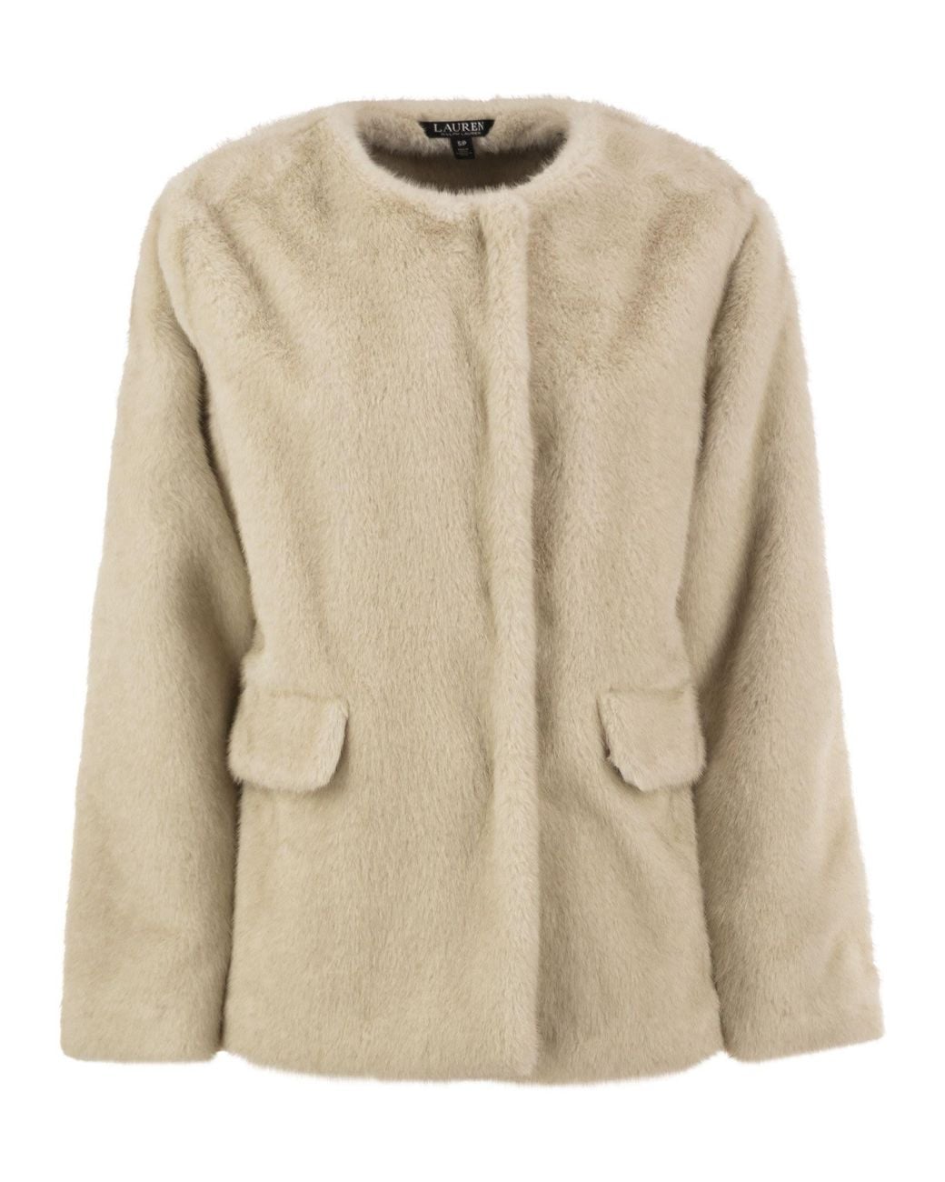 Ralph Lauren Natural Faux Fur Jacket With Round Neckline