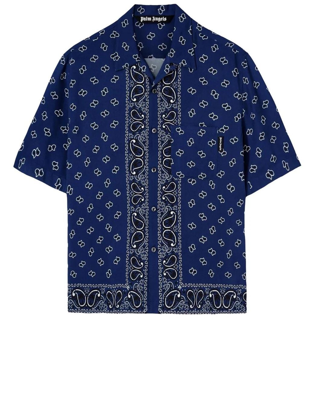 Palm Angels Blue Printed Short Sleeved Shirt for men