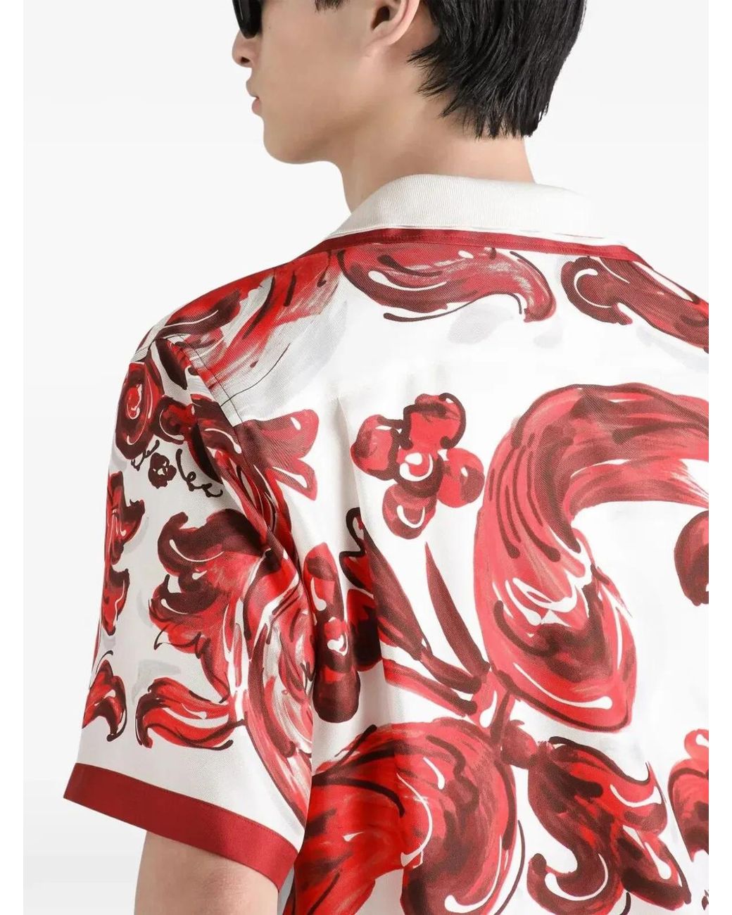 Dolce & Gabbana Red Dolce & Gabbana Hawaii Silk Twill Shirt With Maiolica Print for men
