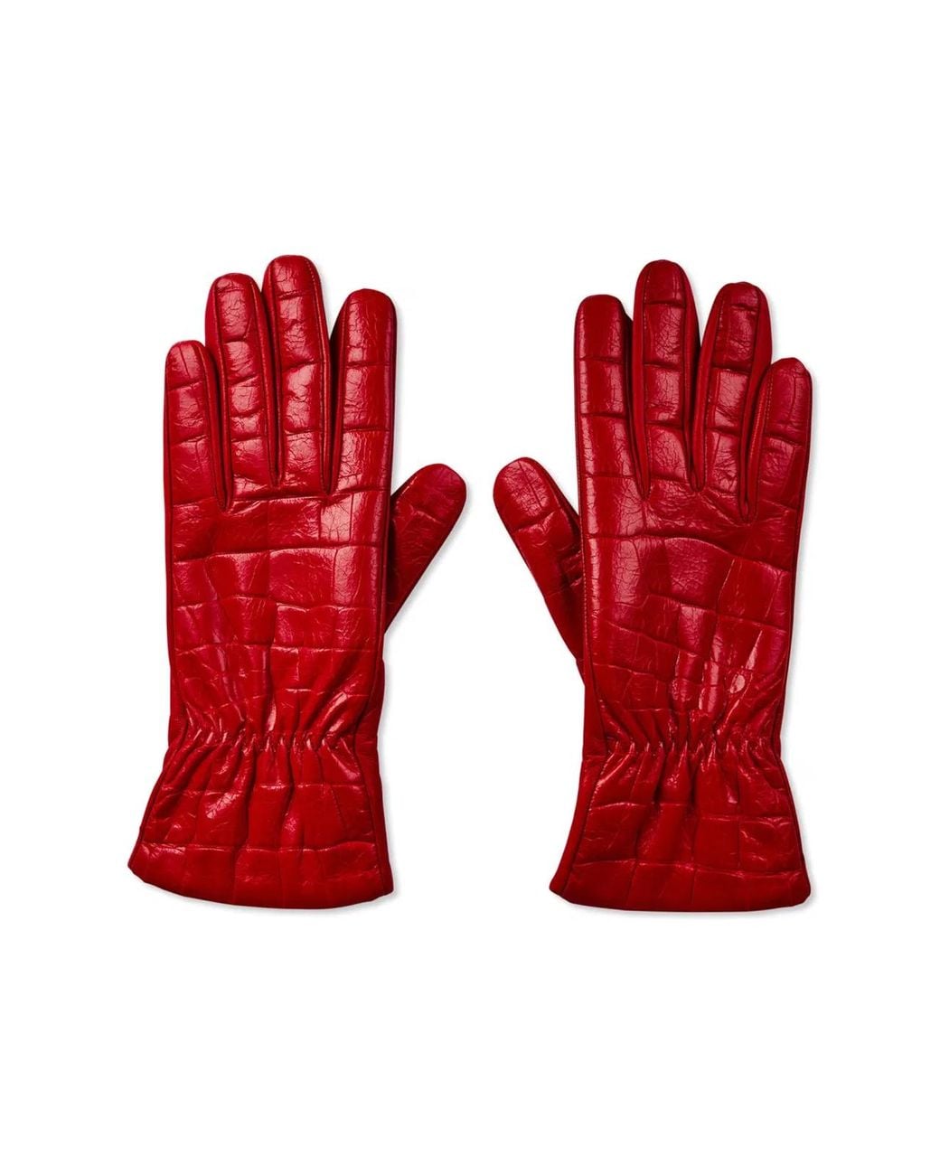 Bottega Veneta Red Croc Embossed Logo Leather Gloves