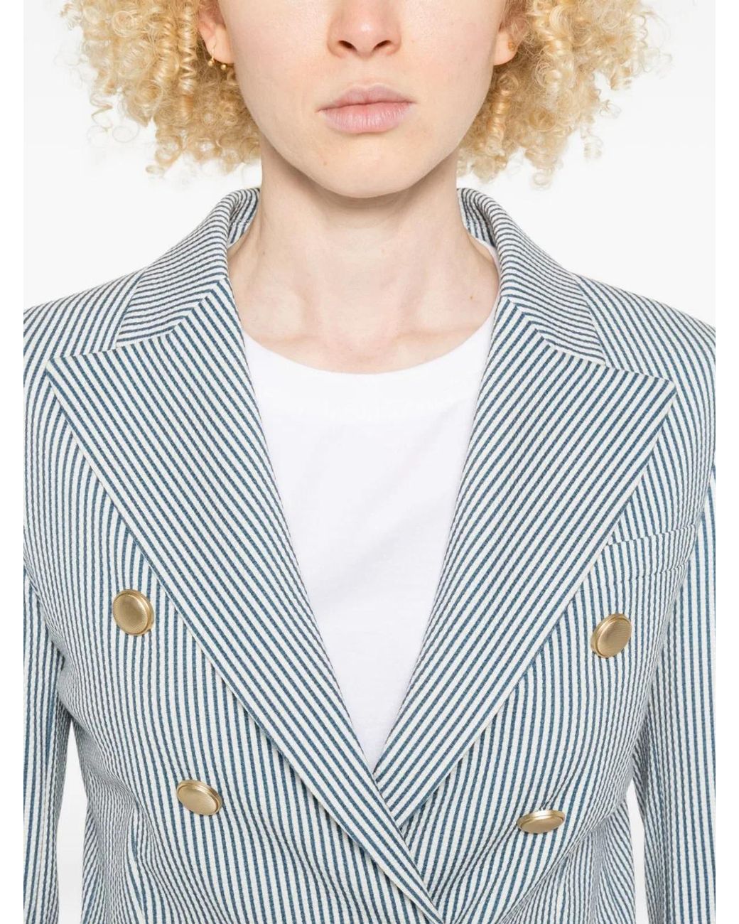 Circolo 1901 Blue Striped Double-Breasted Jacket