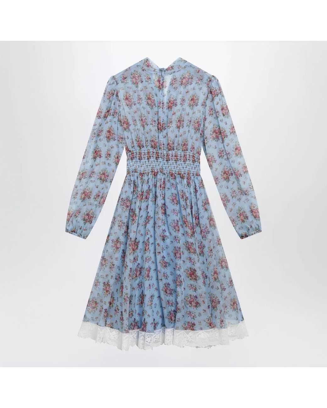 Dolce & Gabbana Blue Dolce & Gabbana Floral Bouquetprint Chiffon Dress