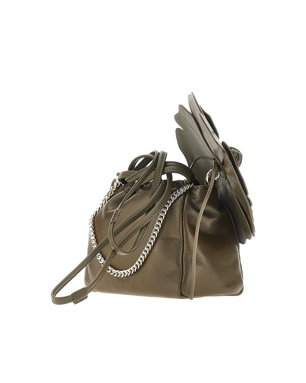 Pinko Green Nappa Leather Bucket Bag With Flower