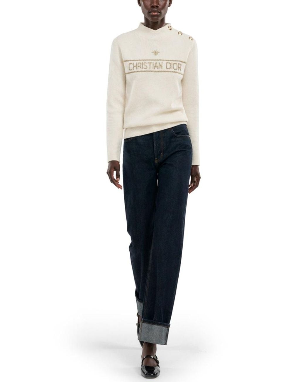 Dior White Cashmere Jumper With Logo Jumpers