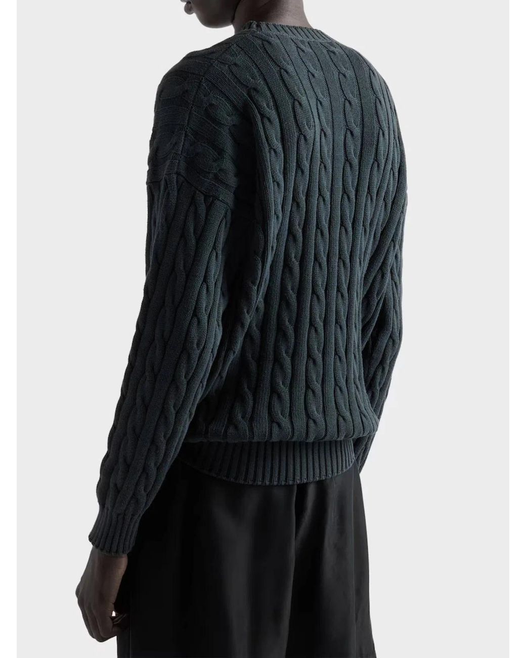 Prada Blue Crewneck Cable Knit Cotton Sweater for men