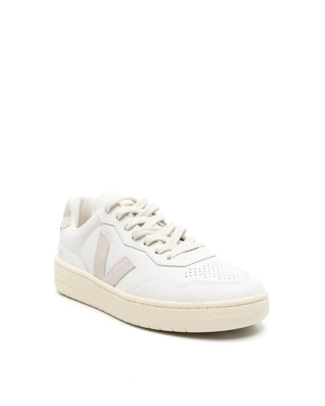 Veja White V-90 O. T. Perforated Leather Sneakers
