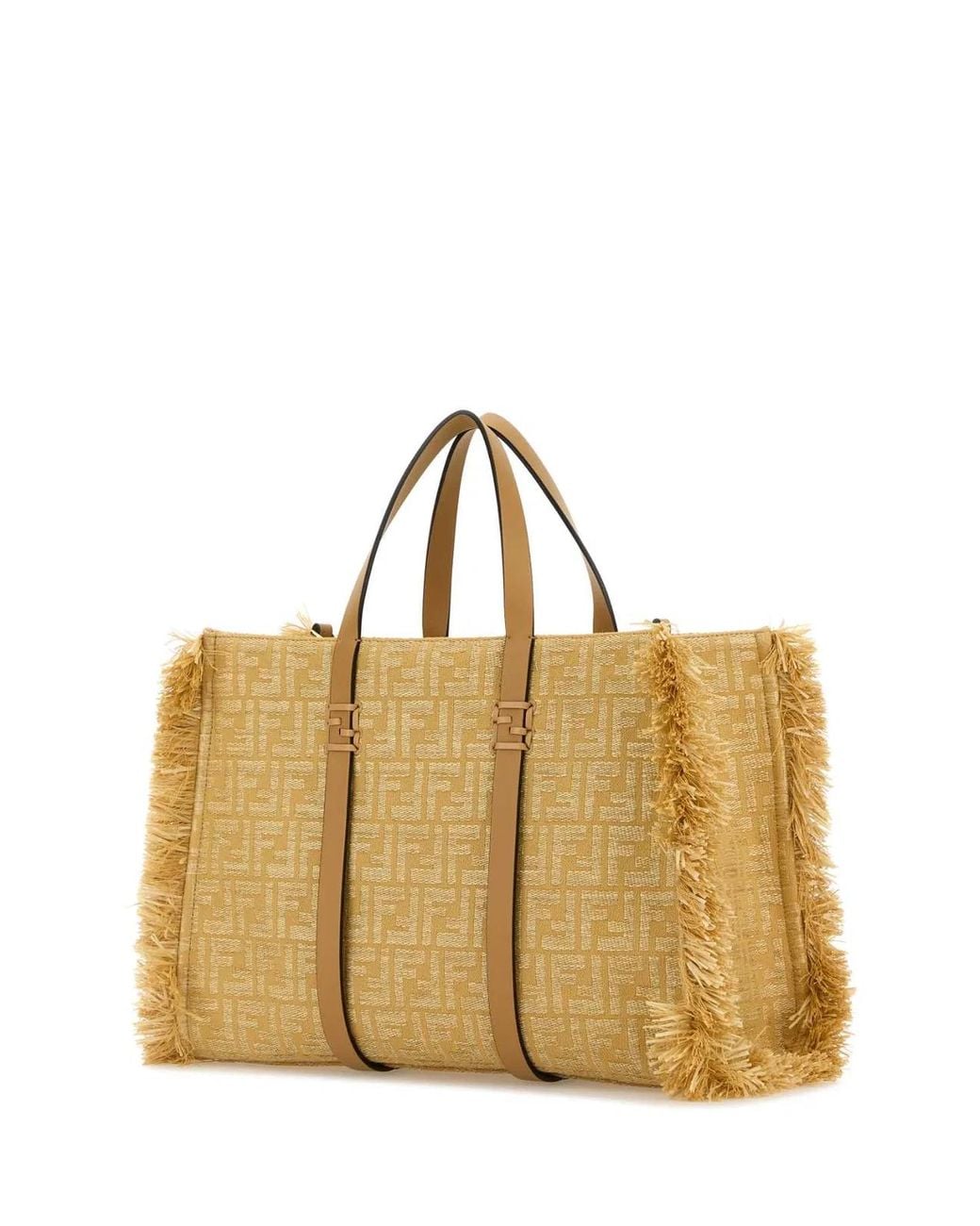 Fendi Natural Embroidered Canvas Raffia Summer Shopping Bag