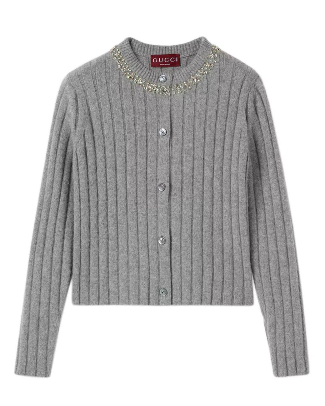 Gucci Gray Rib Soft Wool And Cashmere Cardigan