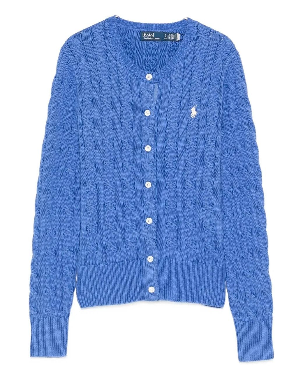 Polo Ralph Lauren Blue Cable Knit Cotton Crew Neck Cardigan