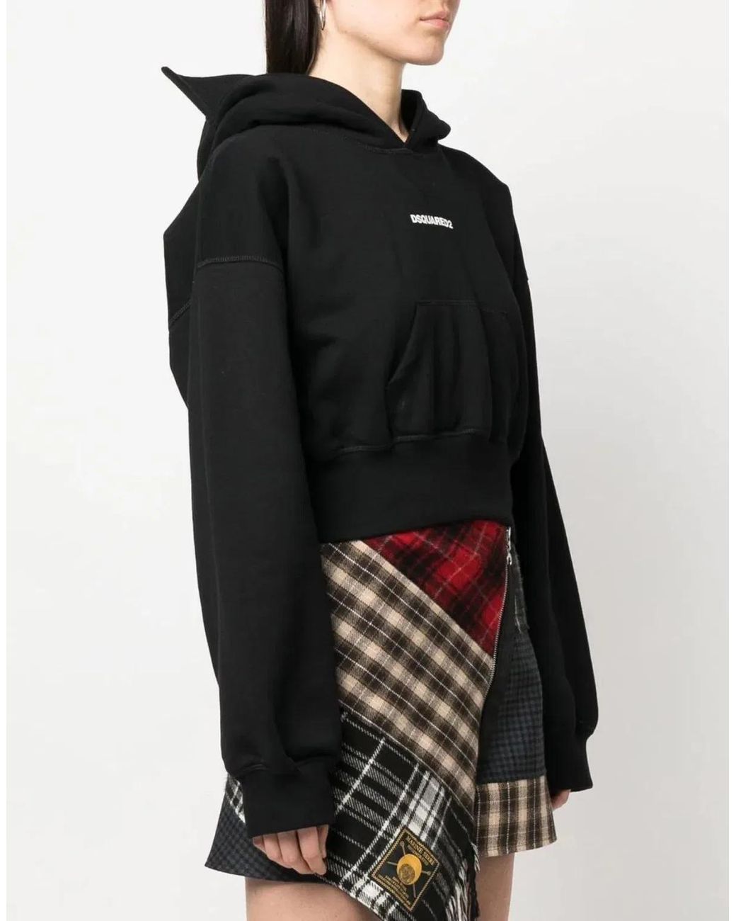 DSquared² Black Cropped Hoodie With Attached Cap