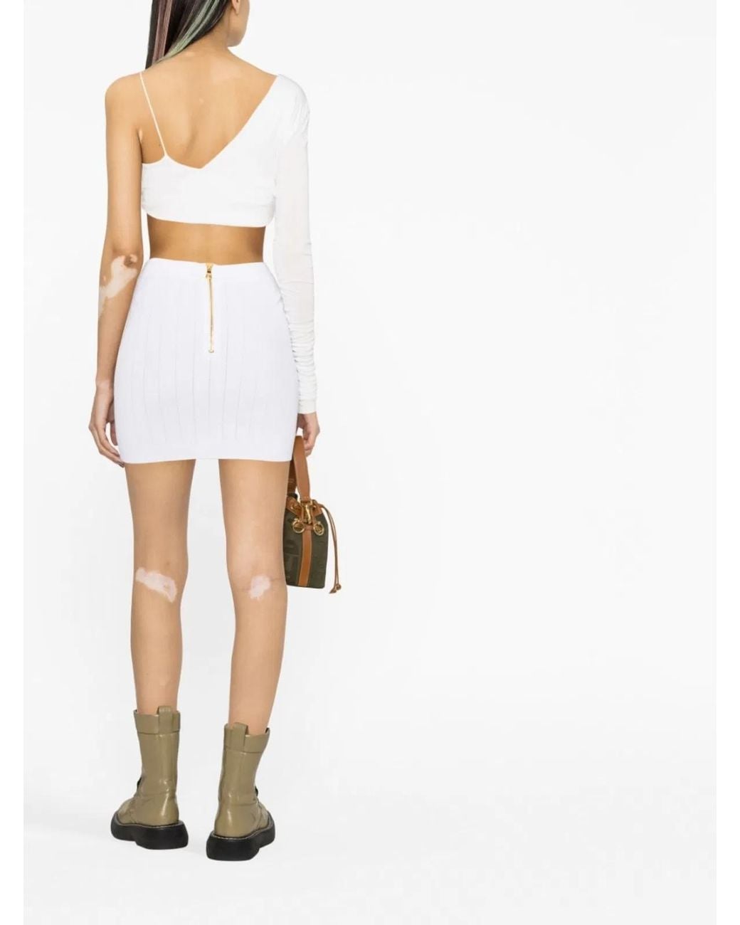 Balmain White Chic Button-Detail Knitted Miniskirt