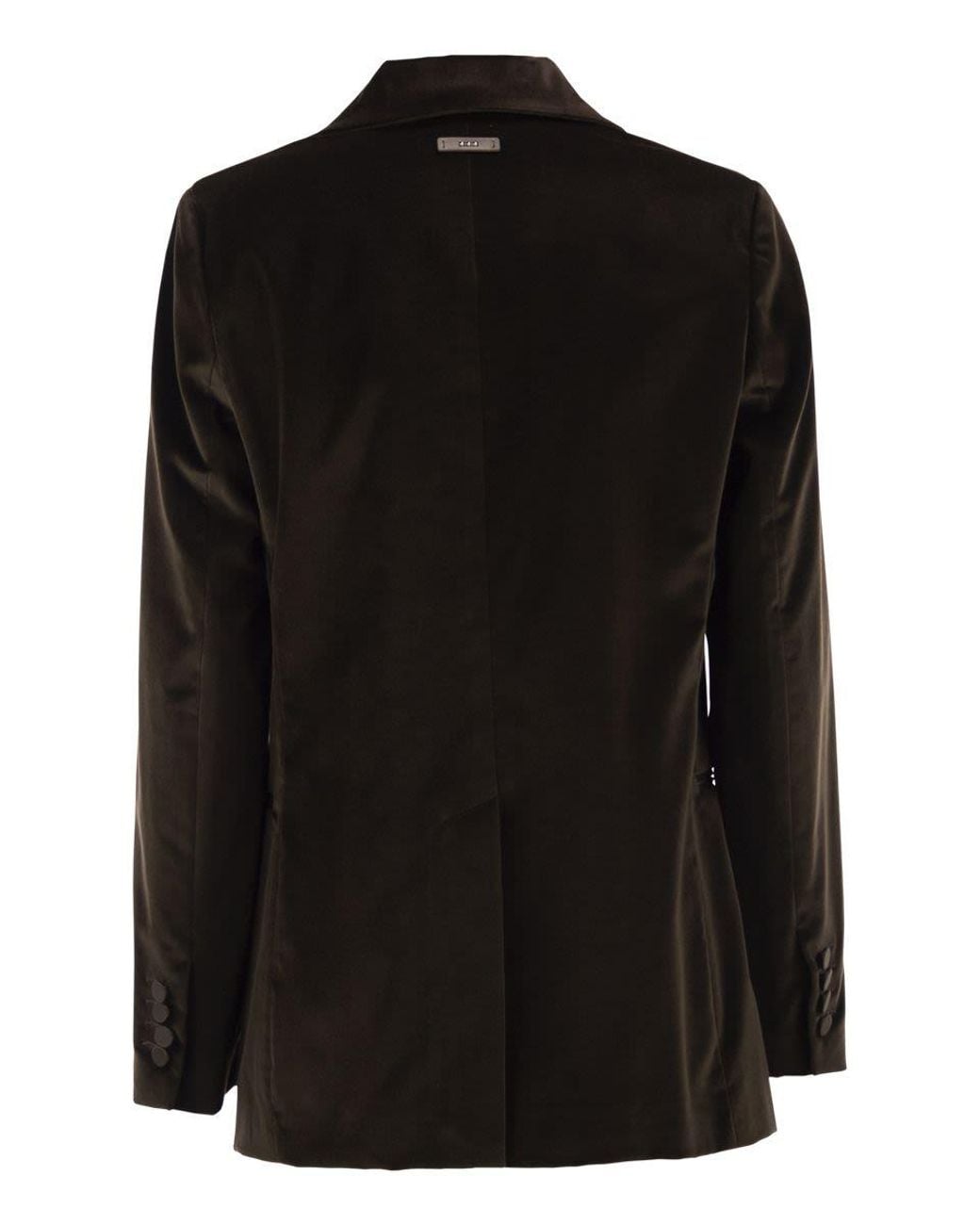Peserico Black Single-Breasted Stretch Velvet Blazer With Satin Lapels