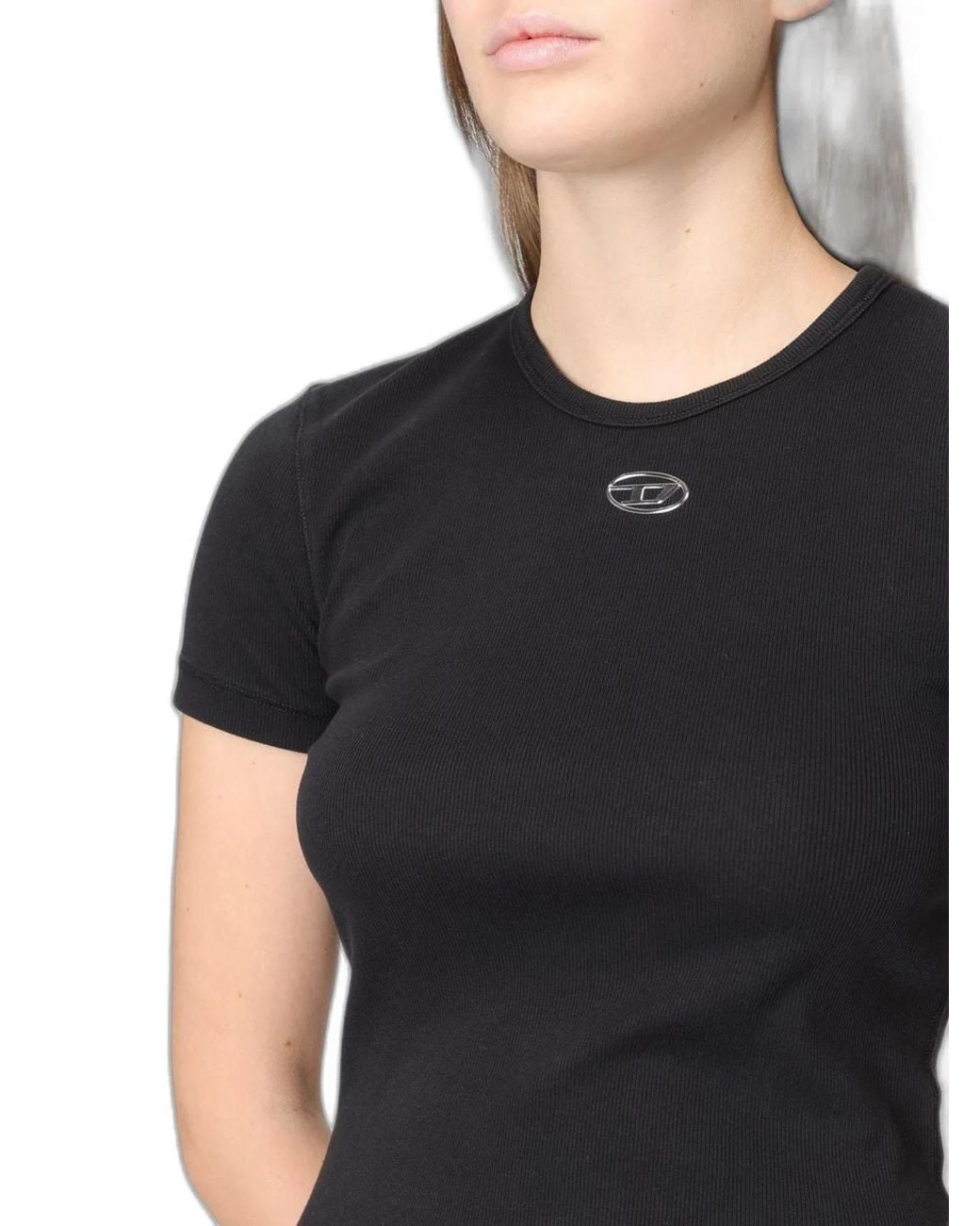 DIESEL Black Slim-Fit Stretch Cotton T-Shirt With Metallic Oval D Logo