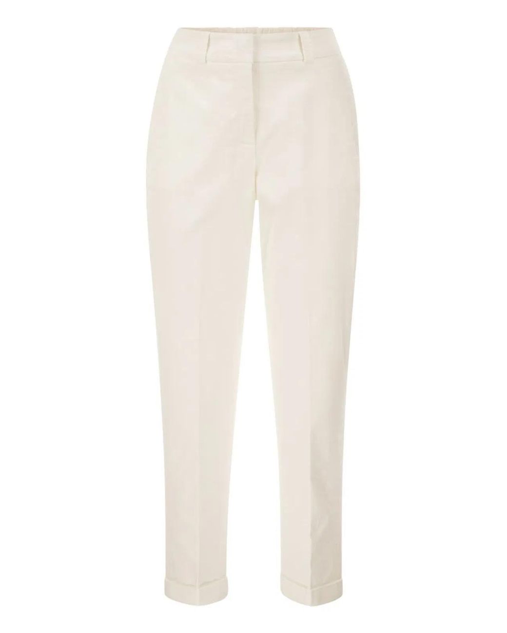 Peserico White Stretch Cotton Tapered Trousers With Elasticated Waistband