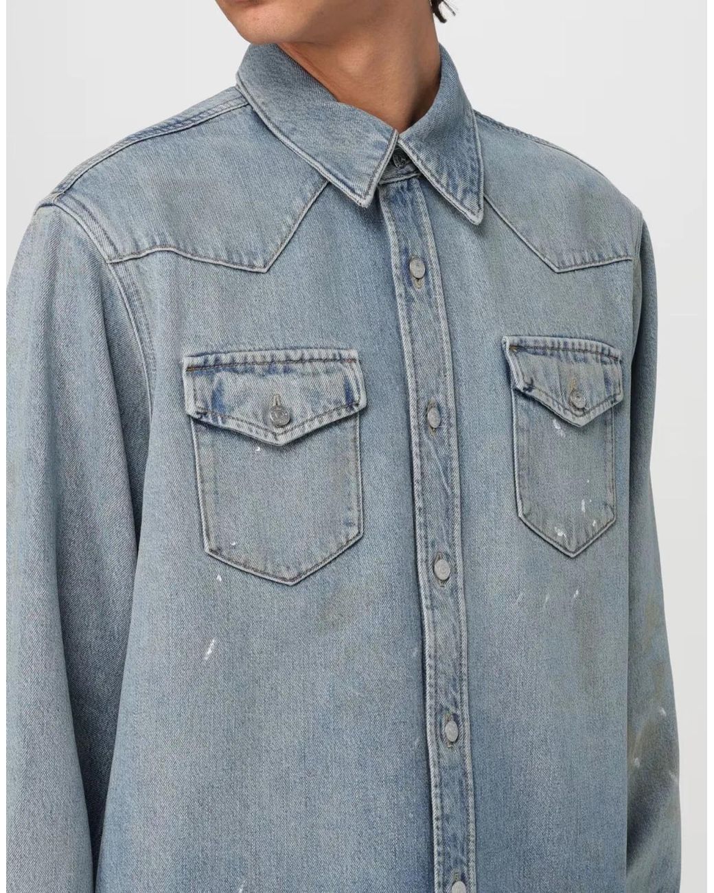 Acne Blue Karty Distressed Denim Overshirt for men